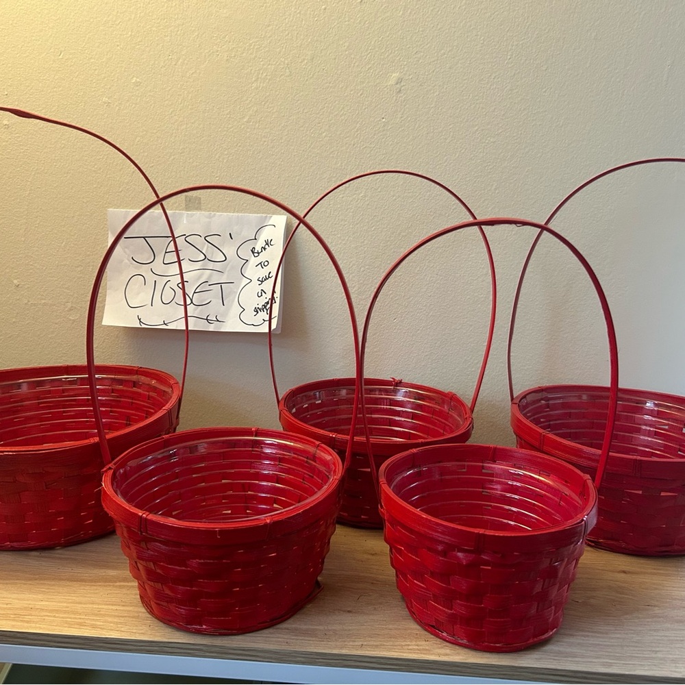 Red Woven Handle Basket Set - Classic Home Accents with plant liners